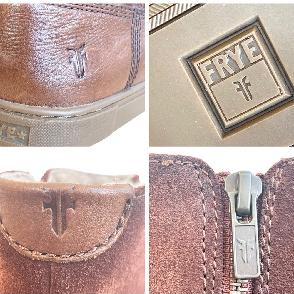 Frye Gemma Short Shearling Leather and Suede Boots in Cognac Brown Size 6.5 - Picture 11 of 17